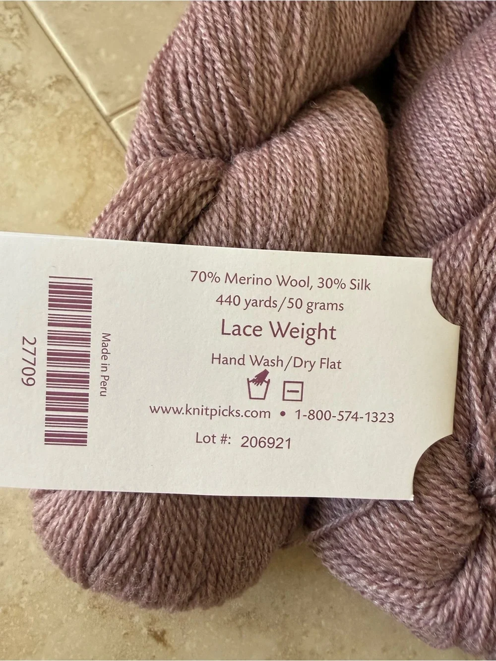Knit Picks Gloss Lace Yarn - Velveteene (Mauve) - 2 Hanks